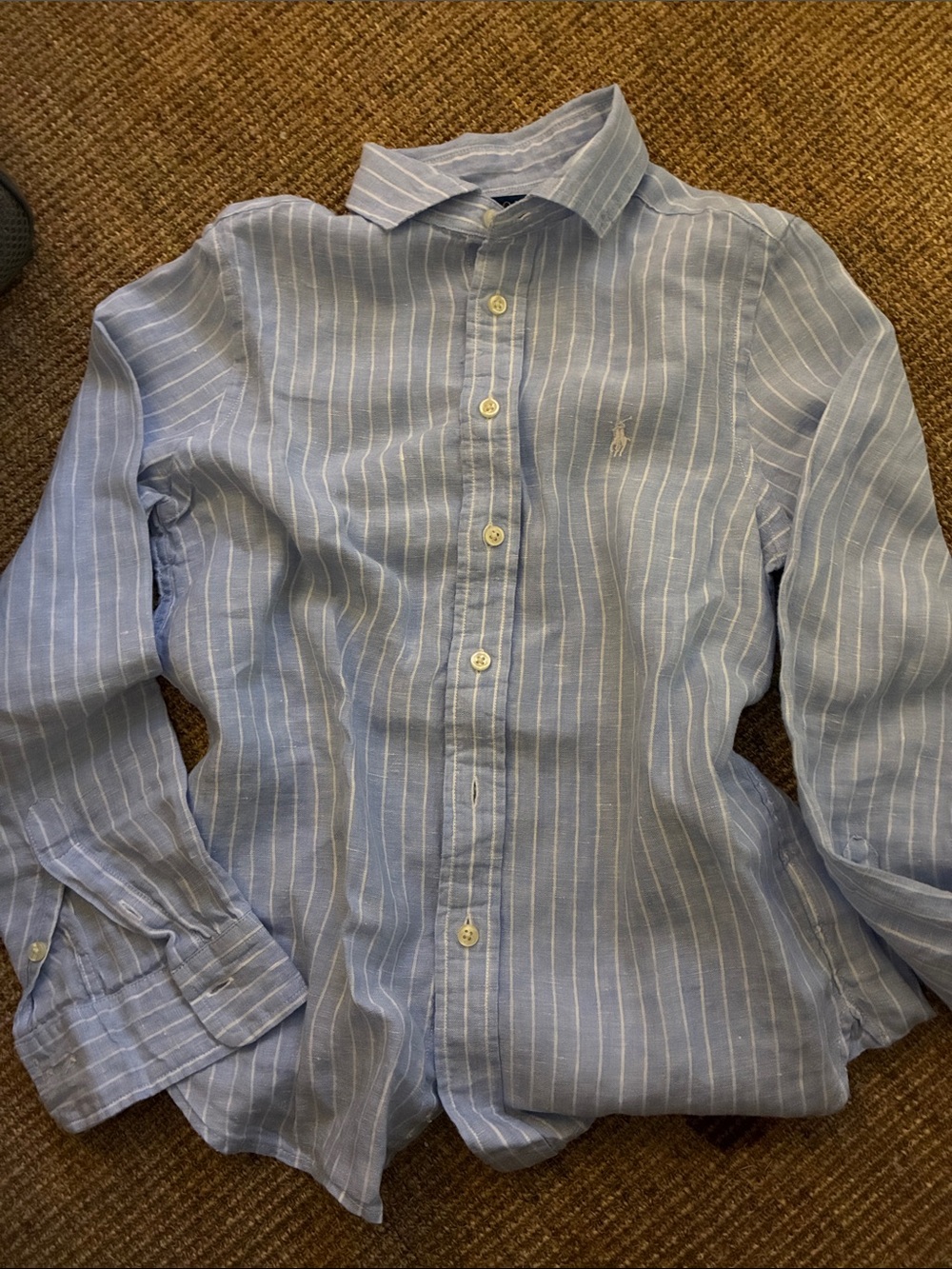 Ralph Lauren Light Blue & White Striped Linen Button-Up Shirt
